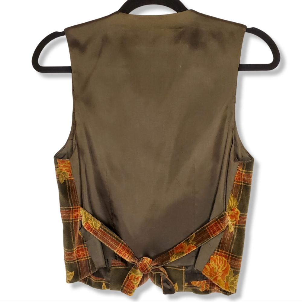 Vintage 1980s LizSport Liz Claiborne Velour Button Up Vest Plaid Floral - Picture 4 of 6